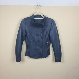 Cigno Nero Blue Leather Moto Jacket Size 36